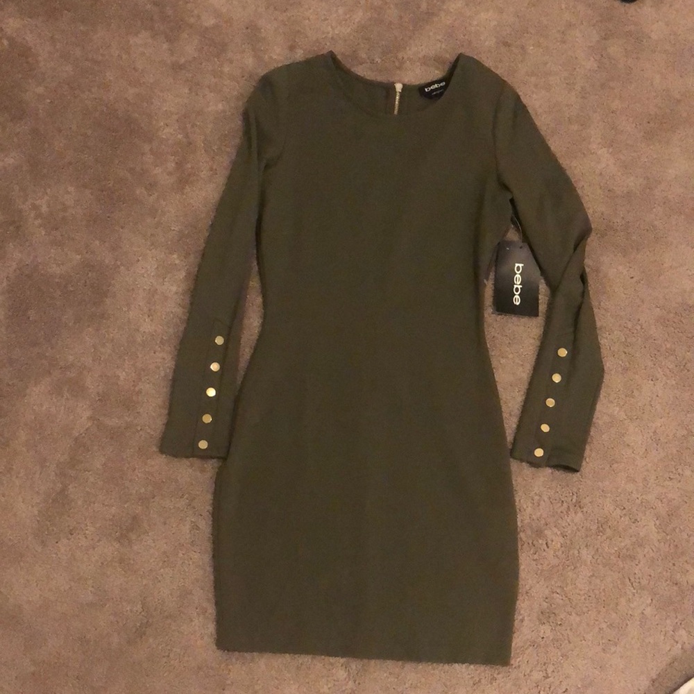 Mid length navy green body con dress